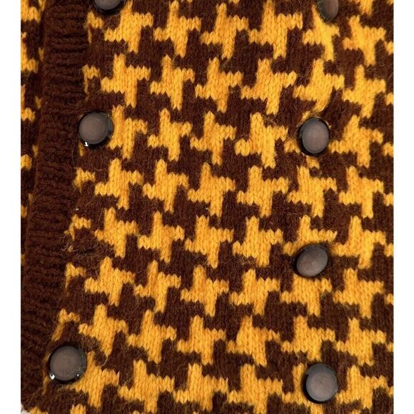 Handmade by Mother 70s Sweater Vest Houndstooth Yellow Brown Size S Disco Preppy - Picture 7 of 7